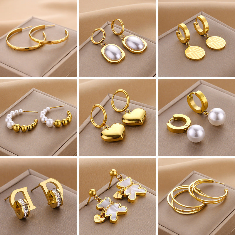 Boucles d'oreilles européennes et américaines en acier titane sans décoloration