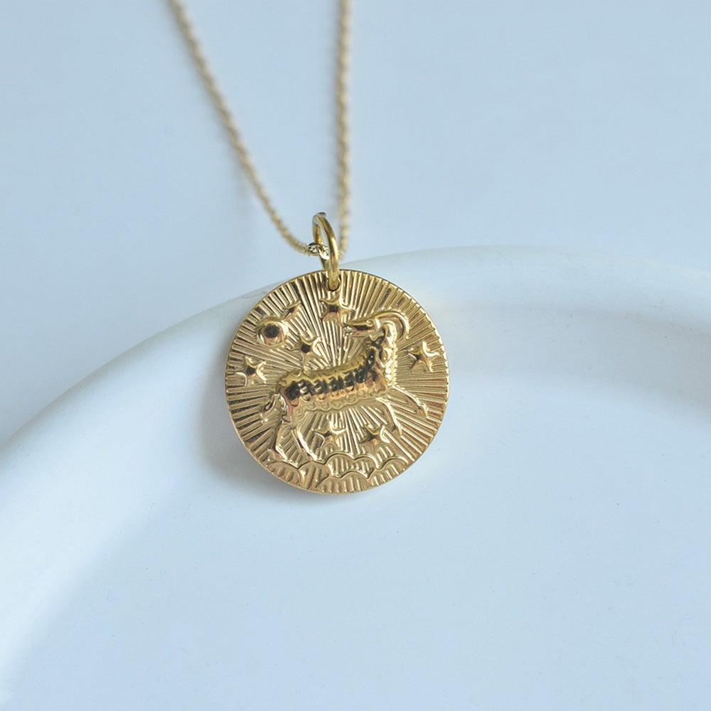 Collier de pièces de monnaie à douze constellations en relief de niche européenne et américaine