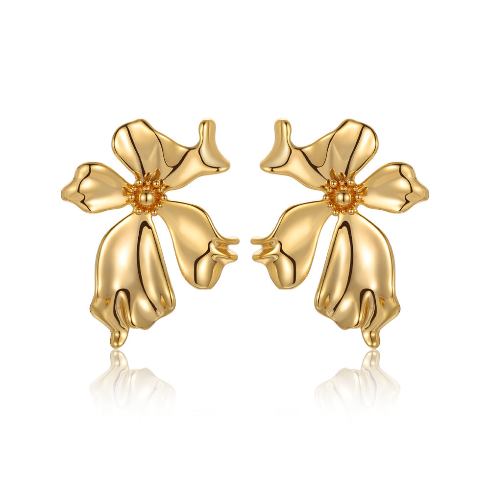 Pendientes de flores de metal Pendientes de lujo de alta calidad con luz de pétalos para mujer