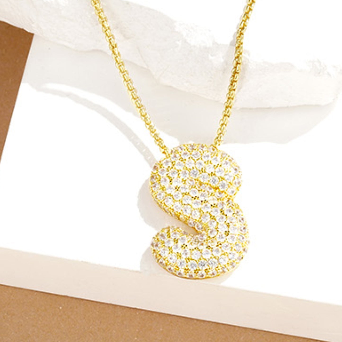 All-matching 26 English Letters Pendant Necklace Female Inlaid Zircon Chubby Balloon Letters