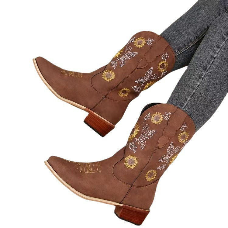 Bottes Knight Dr Martens grande taille brodées mode femme mi-mollet