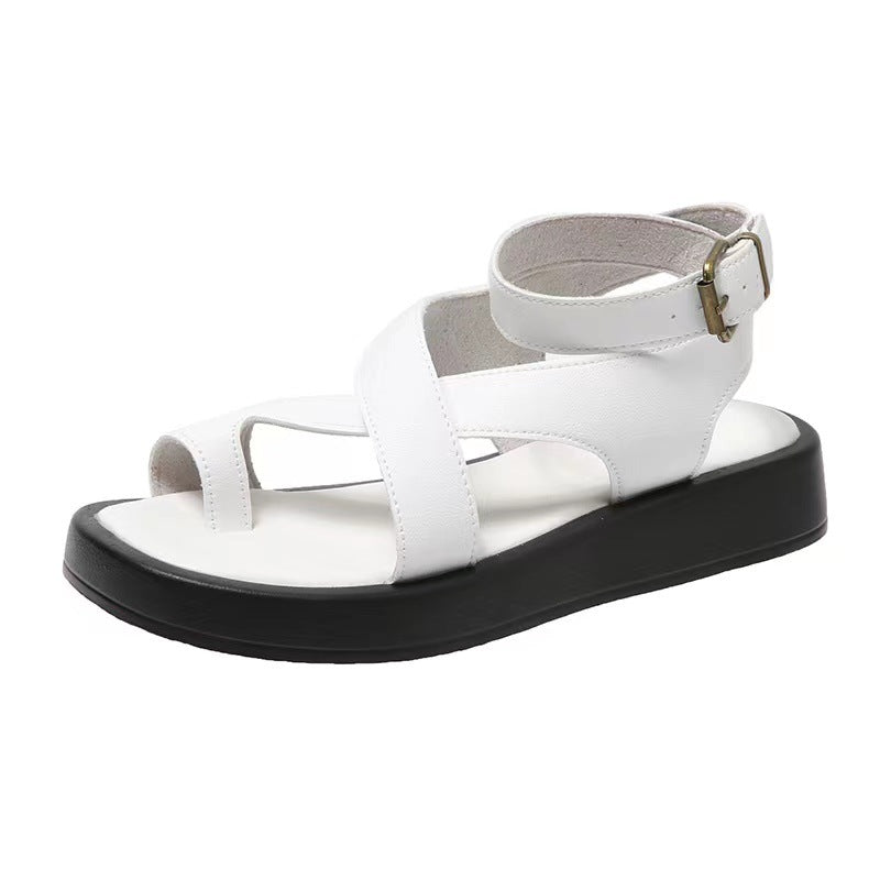 Chaussures à plateforme en polyuréthane couvrant les orteils, style romain décontracté, avec boucle en dentelle extérieure