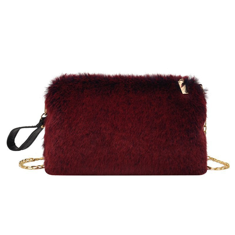 Women's Fashion All-matching One-shoulder Crossbody Chain Plush Bag