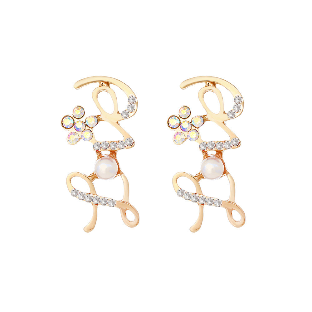 Boucles d'oreilles en alliage incrusté de perles d'imitation pour femmes, lettres de l'alphabet