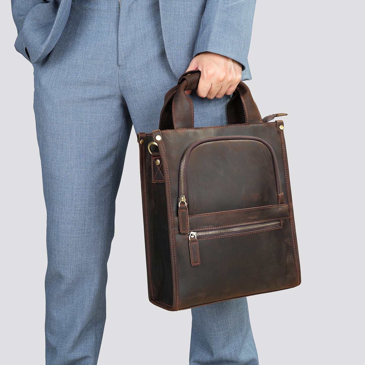 Sac à dos en cuir véritable de haute qualité, sac à bandoulière en cuir Crazy Horse