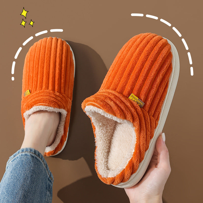 Zapatillas de algodón de otoño e invierno bolso de pareja femenina tacón cálido antideslizante interior