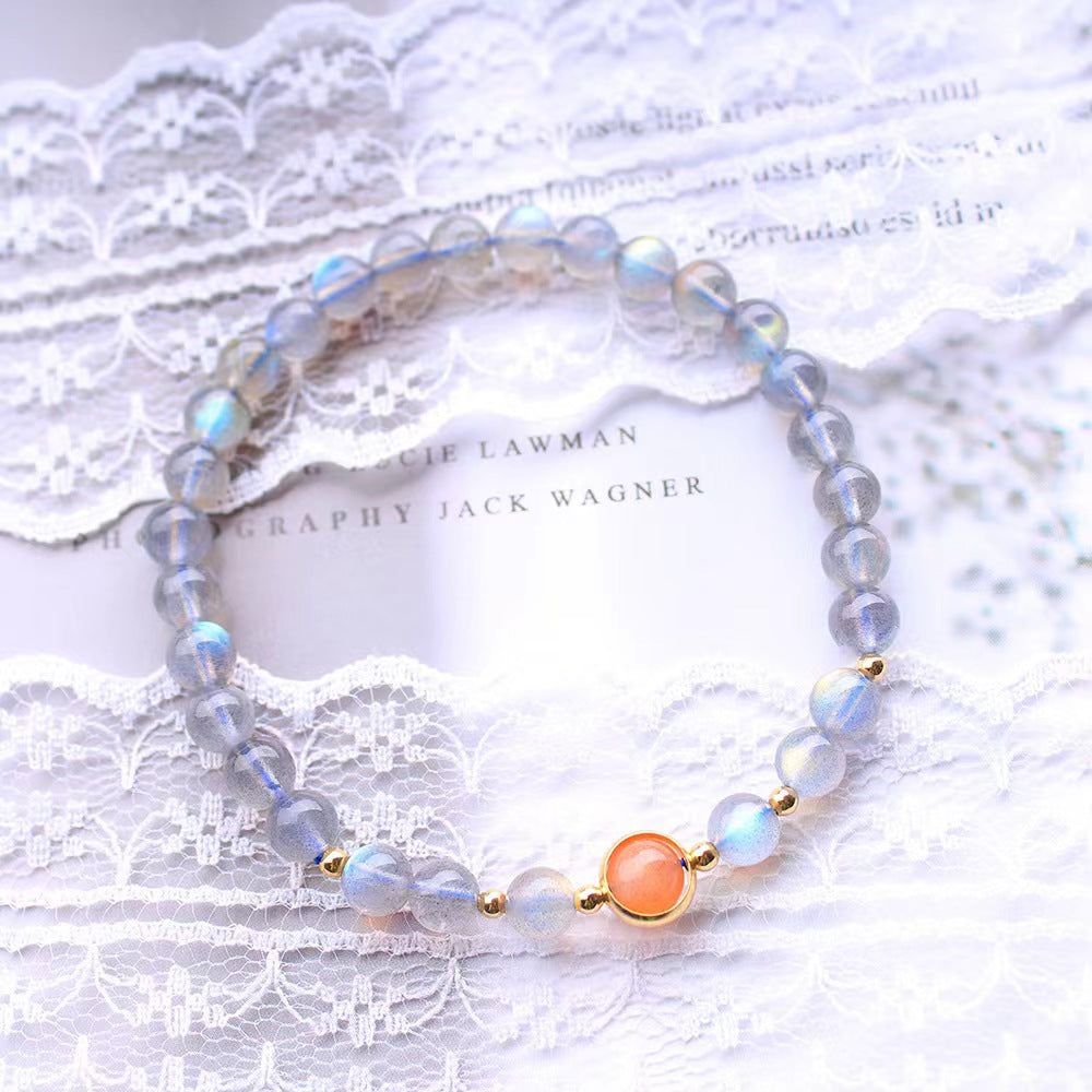 Pierre de lune grise naturelle avec bracelet coeur pour fille Dayangshi