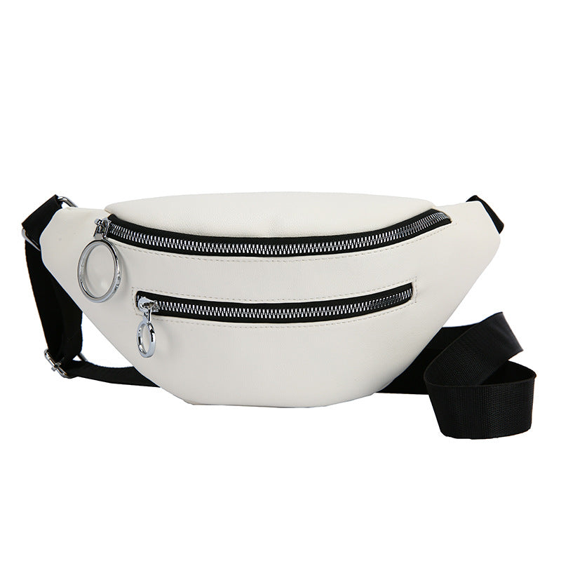 Bolso de cintura con cremallera doble de superficie suave informal de color sólido combinable con todo a la moda para mujer