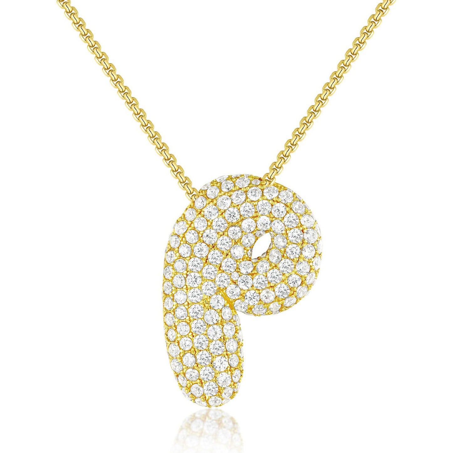All-matching 26 English Letters Pendant Necklace Female Inlaid Zircon Chubby Balloon Letters