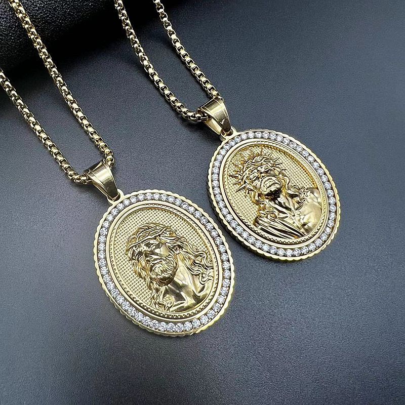 Collier pendentif jésus en Zircon plaqué or sous vide en acier inoxydable