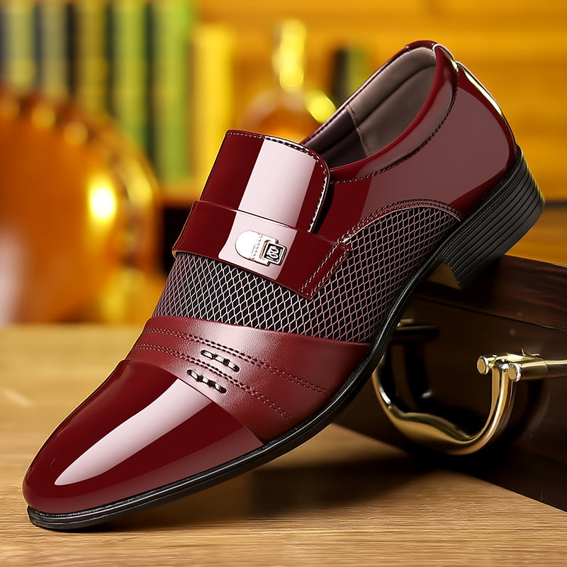 Zapatos de cuero de patchwork de moda rojo vino para hombres