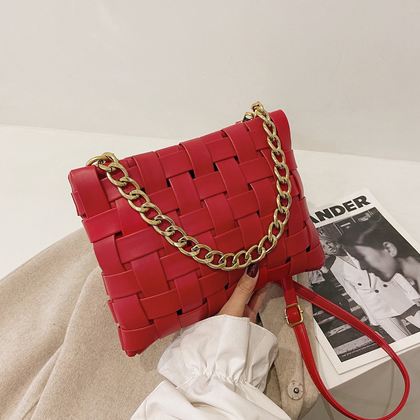 Sac à main tissé texturé en PU pour femmes