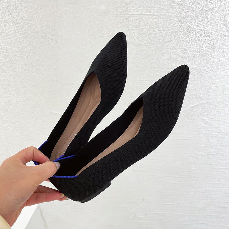 Chaussures tressées à bouche peu profonde pour femmes, escarpins pointus à fond plat