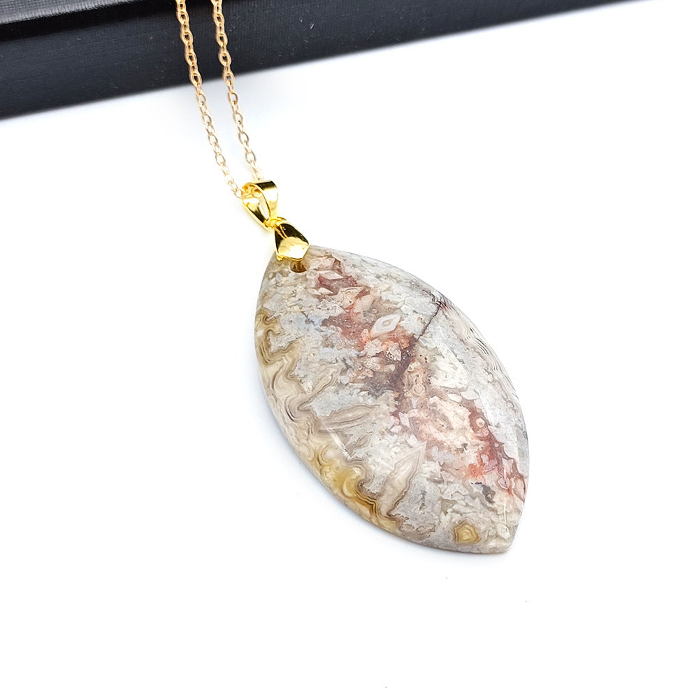Colgante de ágata mexicana Natural en forma de hoja, adorno colgante Irregular con forma de triángulo ovalado de amor, ágata rayada