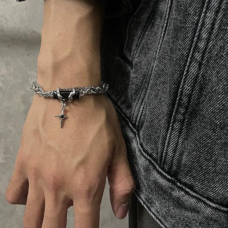 Bracelet en diamant noir à enroulement de corps étoile, personnalité simple