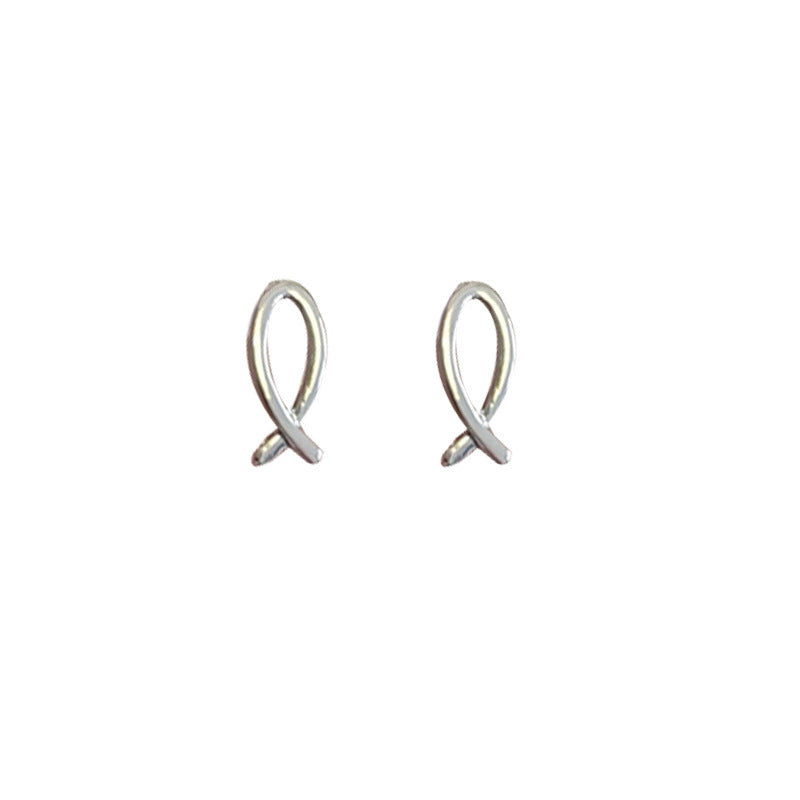 Sterling Silver Needle Hollow Fish Shape Ear Studs