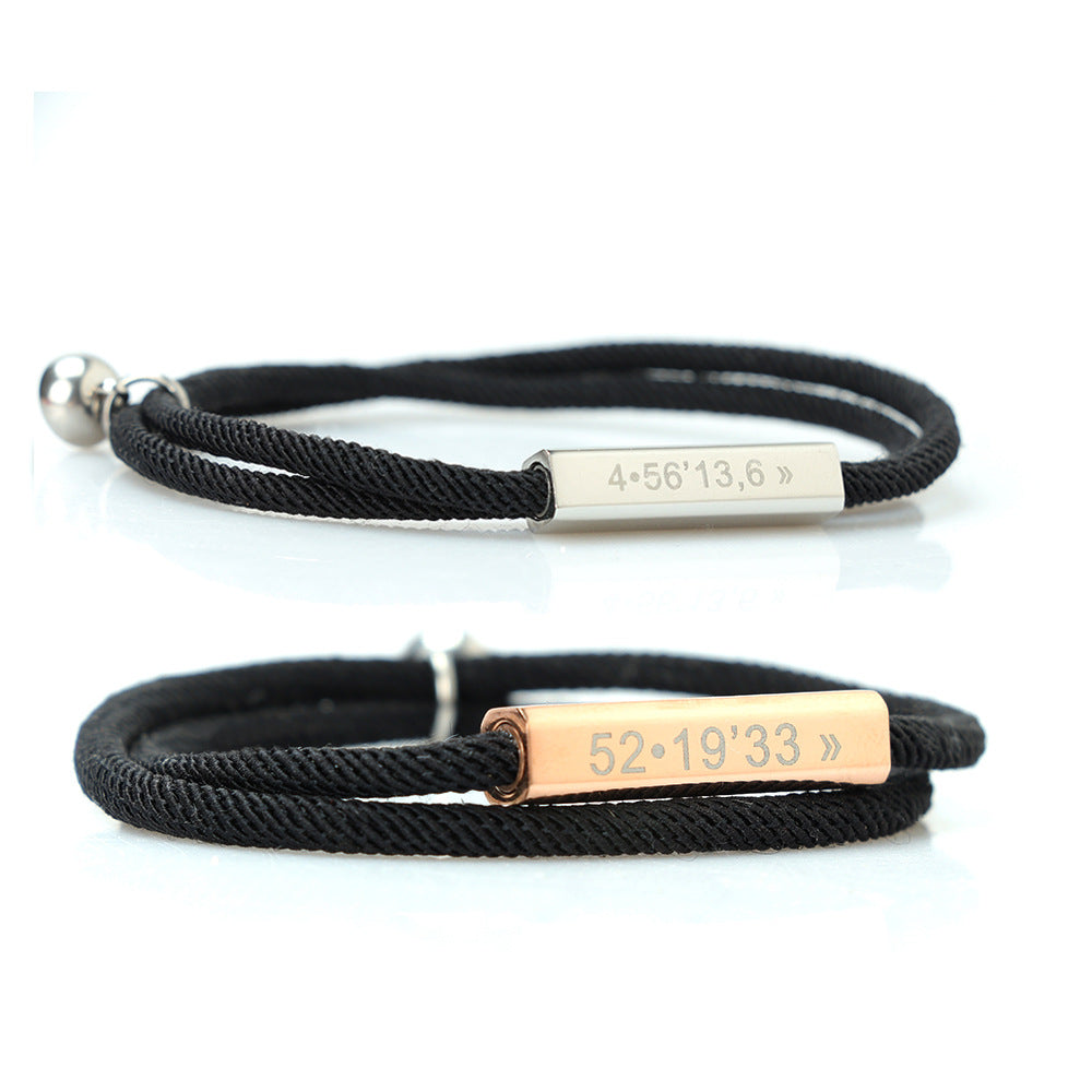Paire de bracelets de couple attrayants en acier inoxydable
