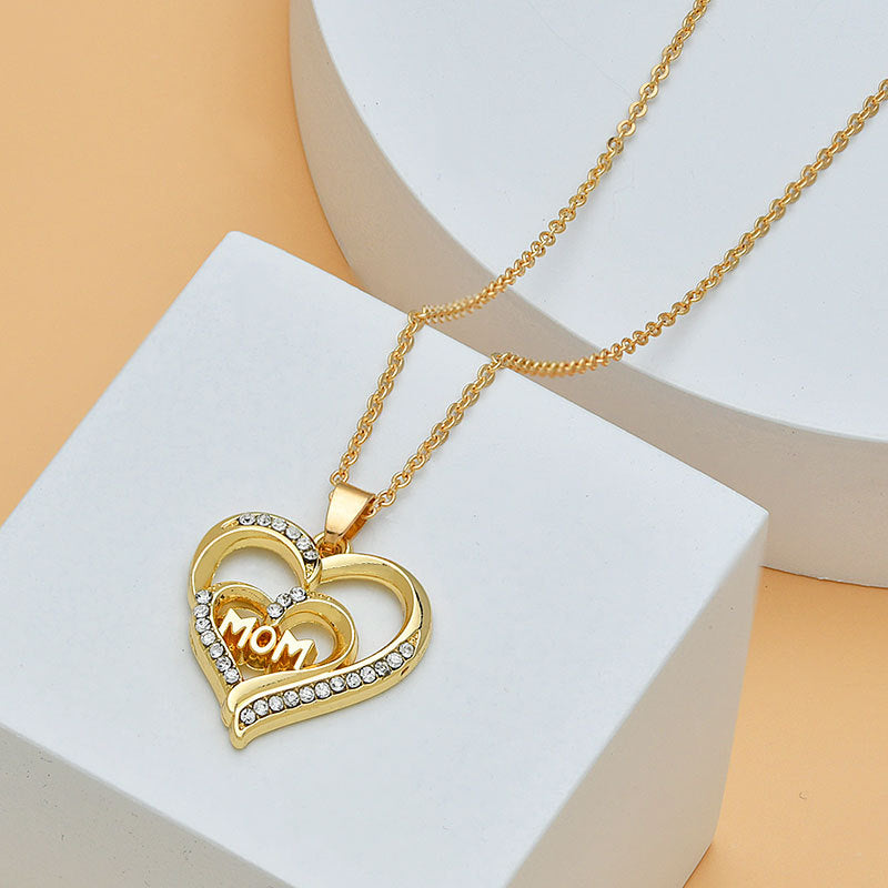 Collar con forma de corazón para mujer, joyería fina con letras de diamante para el día de la madre, accesorios para mujer, joyería de moda