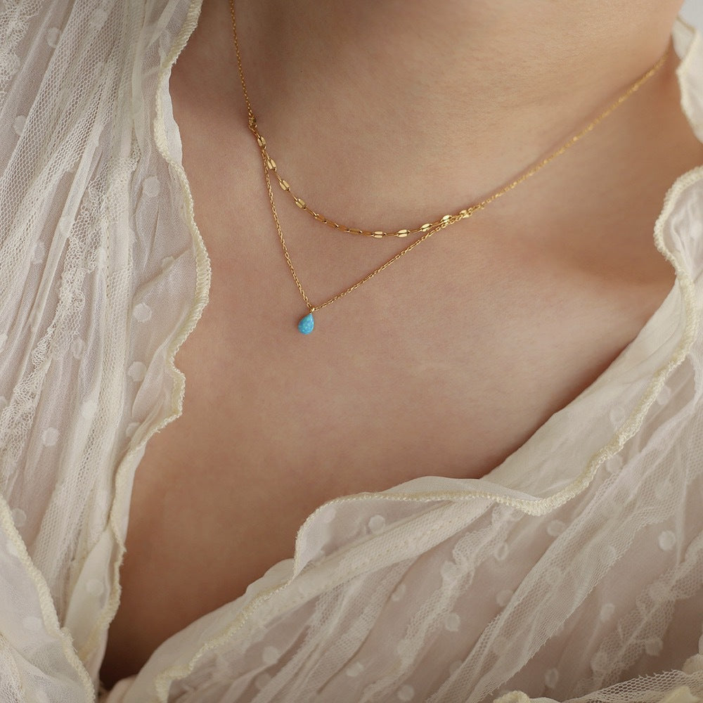 Blue Water Drop Flash Double-layer Necklace