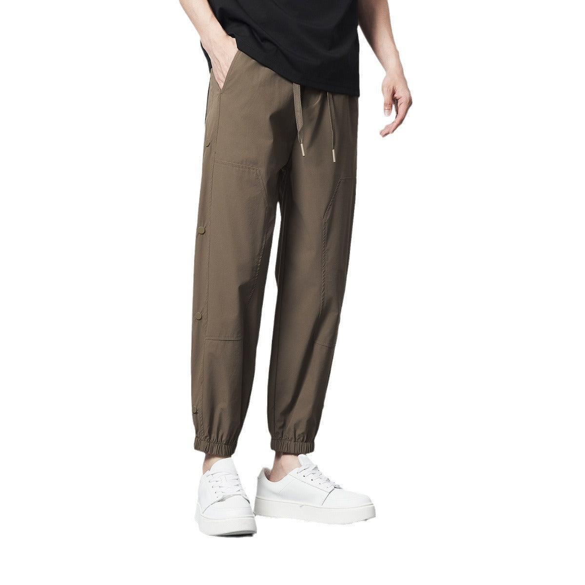 Elastic Waist Ankle-tied Men's Casual Pants Dark Cell Texture