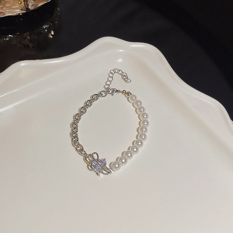 Pulsera versátil de perlas y flores de circón