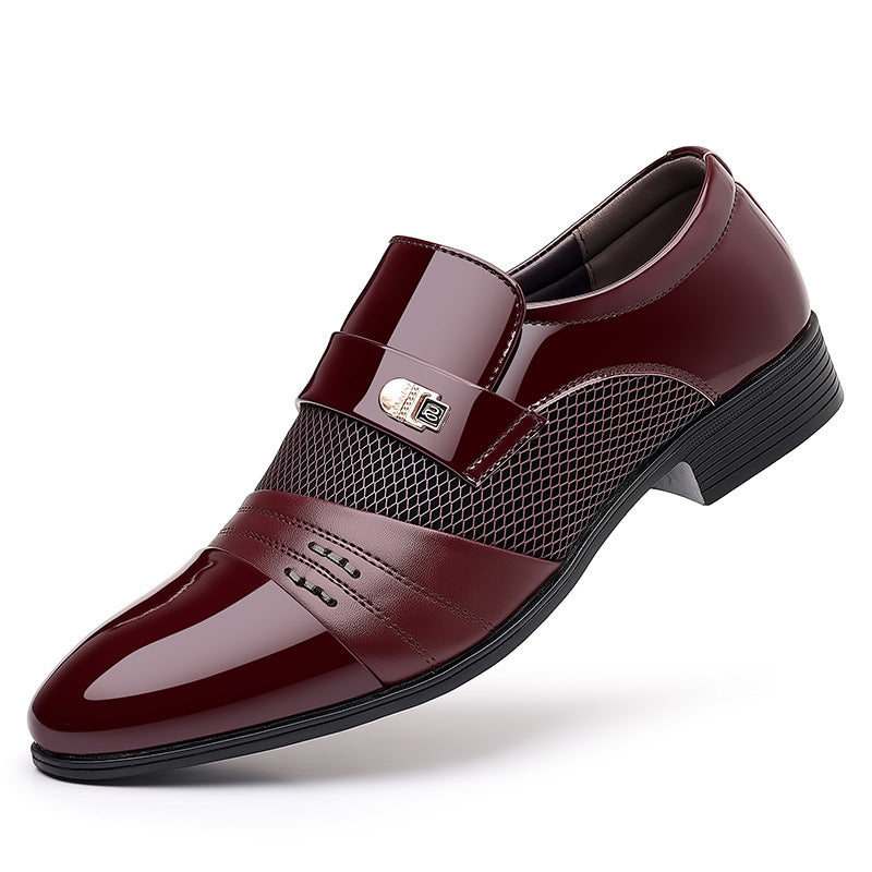 Zapatos de cuero de patchwork de moda rojo vino para hombres