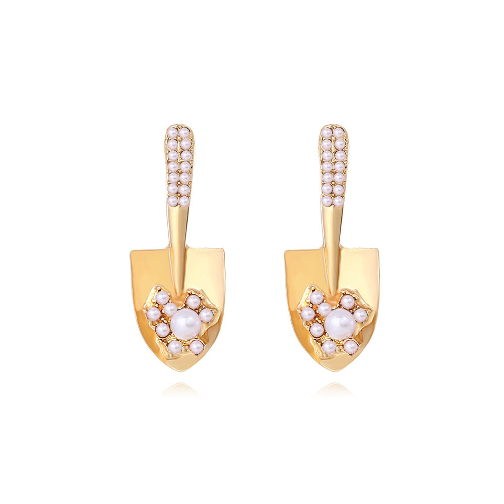 Boucles d'oreilles petite pelle en alliage incrusté de perles
