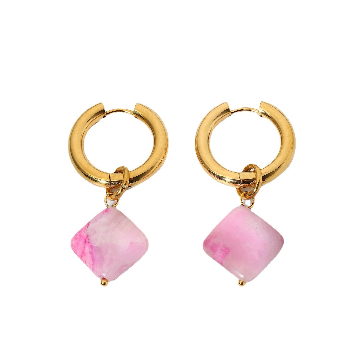 Boucles d'oreilles en acier inoxydable avec pendentif en pierre naturelle et diamant