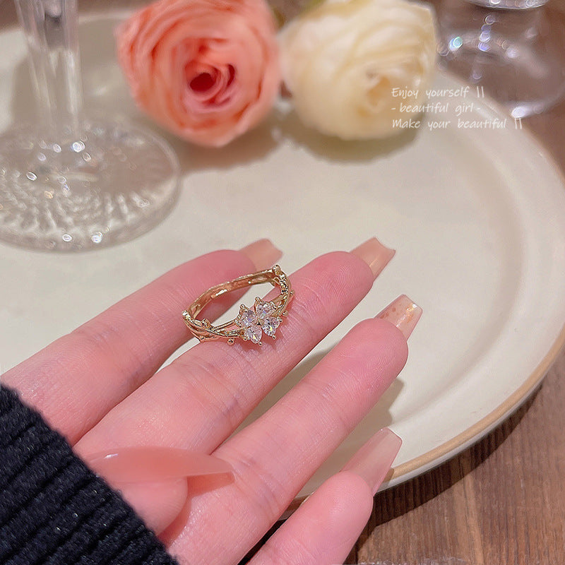 Fashion Jewelry Zircon Flower Ring Female Niche Design