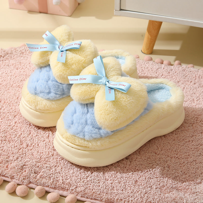 Pantoufles en coton à talons hauts pour femmes, pantoufles d'hiver à fond épais, sensation de merde à l'intérieur