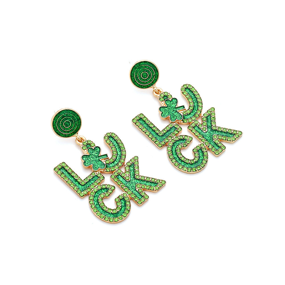 Boucles d'oreilles en alliage avec lettres de l'alphabet anglais porte-bonheur incrustées de diamants