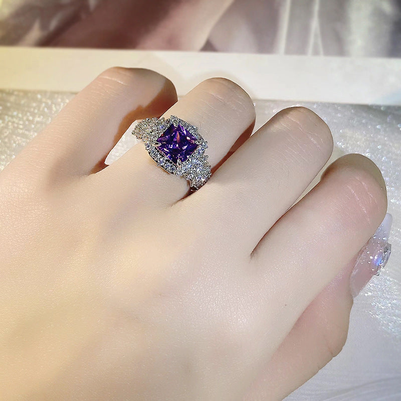 Colorful Gemstone Ring Female Super Inlaid Purple