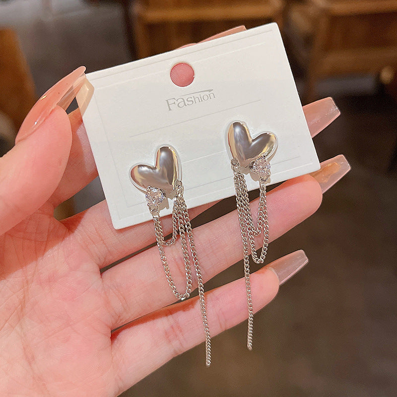 Boucles d'oreilles en zircon à longues franges et aiguille en argent