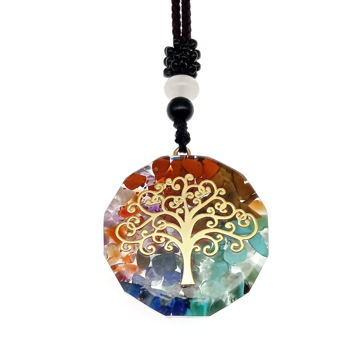 Venta caliente transfronteriza collar de grava colorido colgante de cristal Natural ornamento de forma geométrica multilateral al por mayor