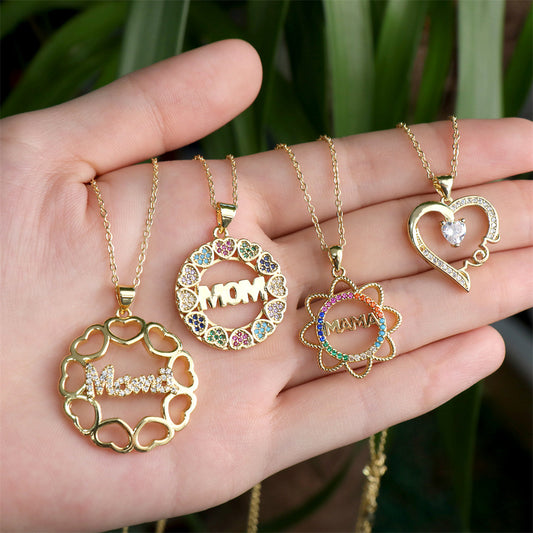 MAMA Collar del Día de la Madre Regalo Moda Amor Micro Rhinestone
