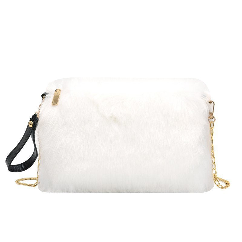 Women's Fashion All-matching One-shoulder Crossbody Chain Plush Bag