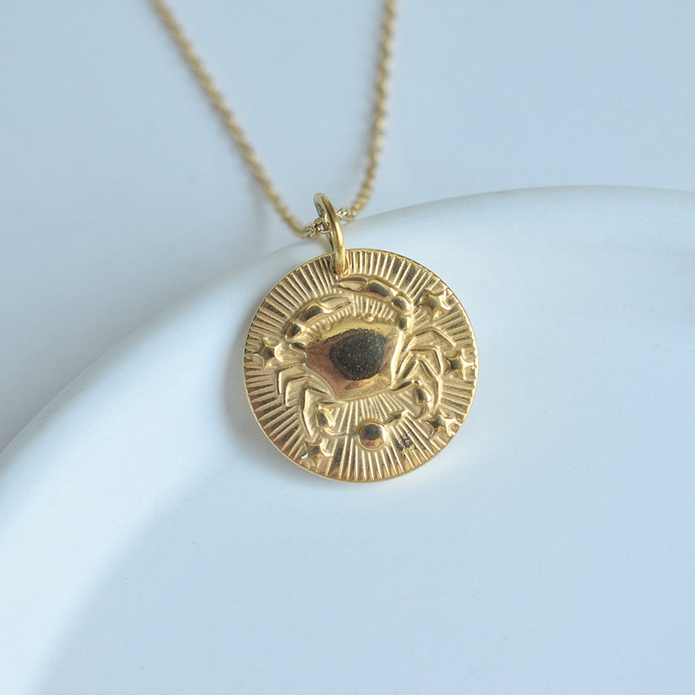 Collier de pièces de monnaie à douze constellations en relief de niche européenne et américaine