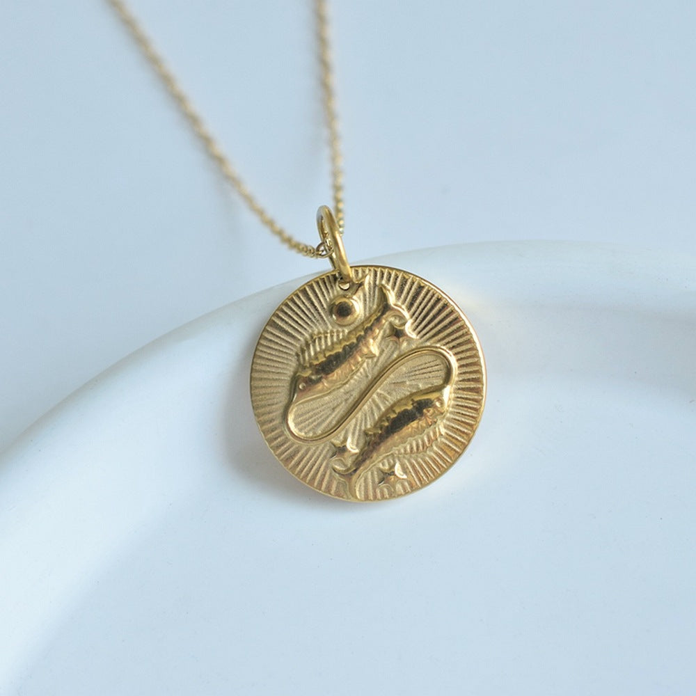 Collier de pièces de monnaie à douze constellations en relief de niche européenne et américaine