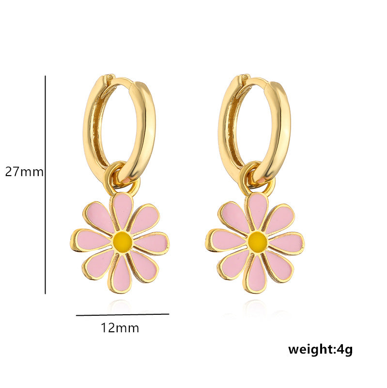 Collier de boucles d'oreilles en forme de goutte d'huile, petit chrysanthème