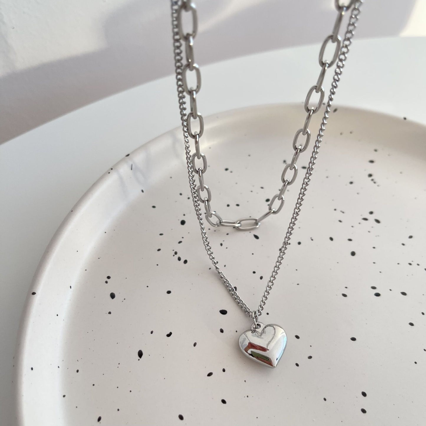 Collier simple en acier titane, double couche, double amour, style Ins