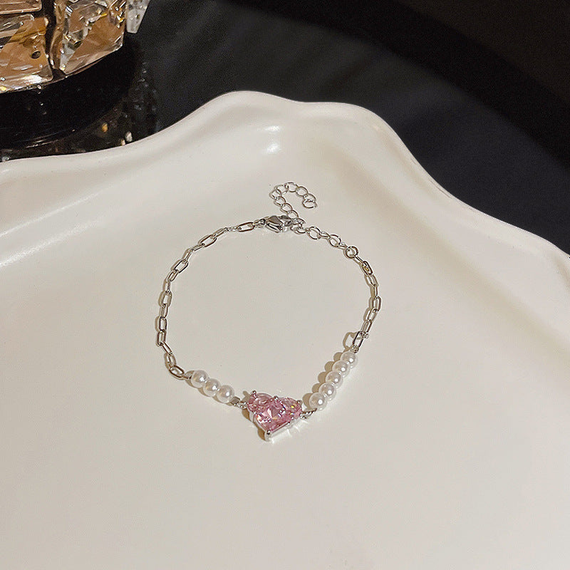 Pulsera versátil de perlas y flores de circón