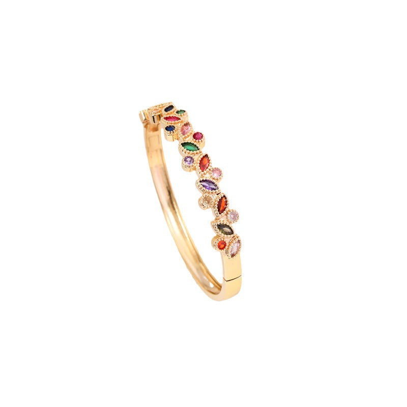 Bracelet en cuivre et Zircon incrusté de Micro feuilles rouges pour femmes