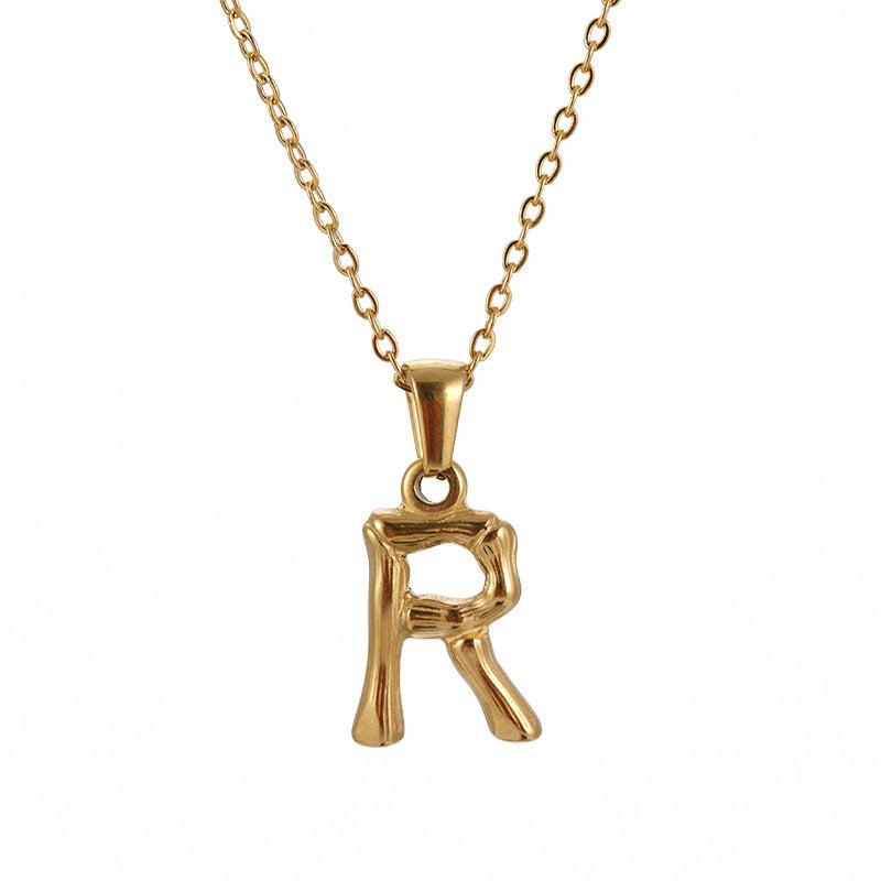 Collier pendentif lettre en acier inoxydable 18 carats en bambou Hip Hop