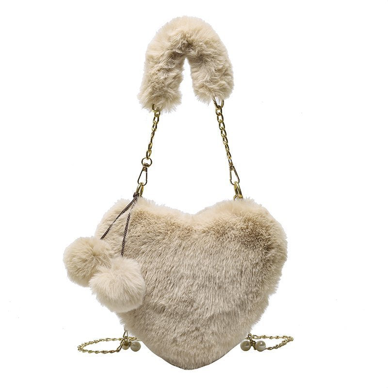 Women's Fashion Love Imitation Rex Rabbit Plush One-shoulder Crossbody Bag