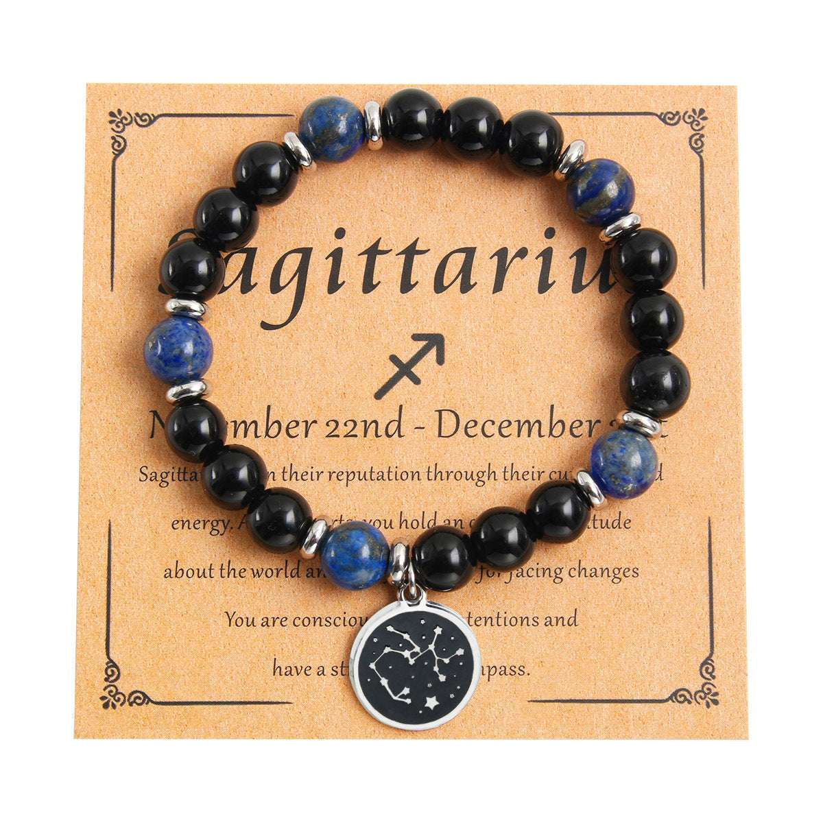 Bracelet rond en perles de pierre naturelle, pendentif rond en acier inoxydable, douze constellations