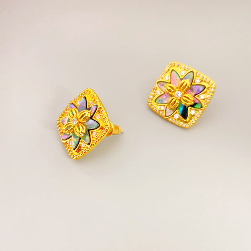 Boucles d'oreilles à tige en coquillage de couleur incrustée de mode française
