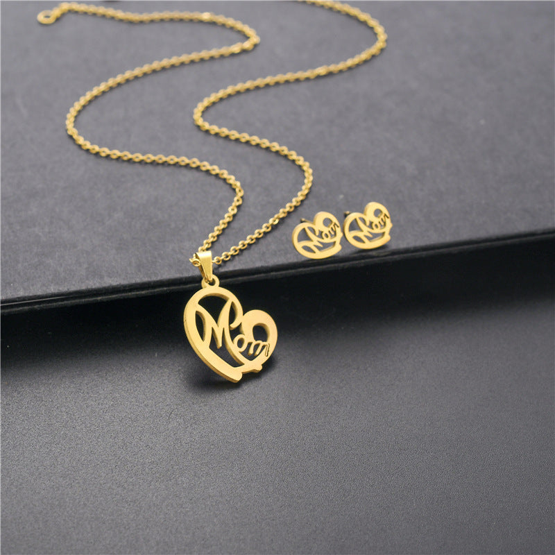 Collier et boucles d'oreilles en forme de cœur pour maman, bijoux à la mode, en acier inoxydable, costume
