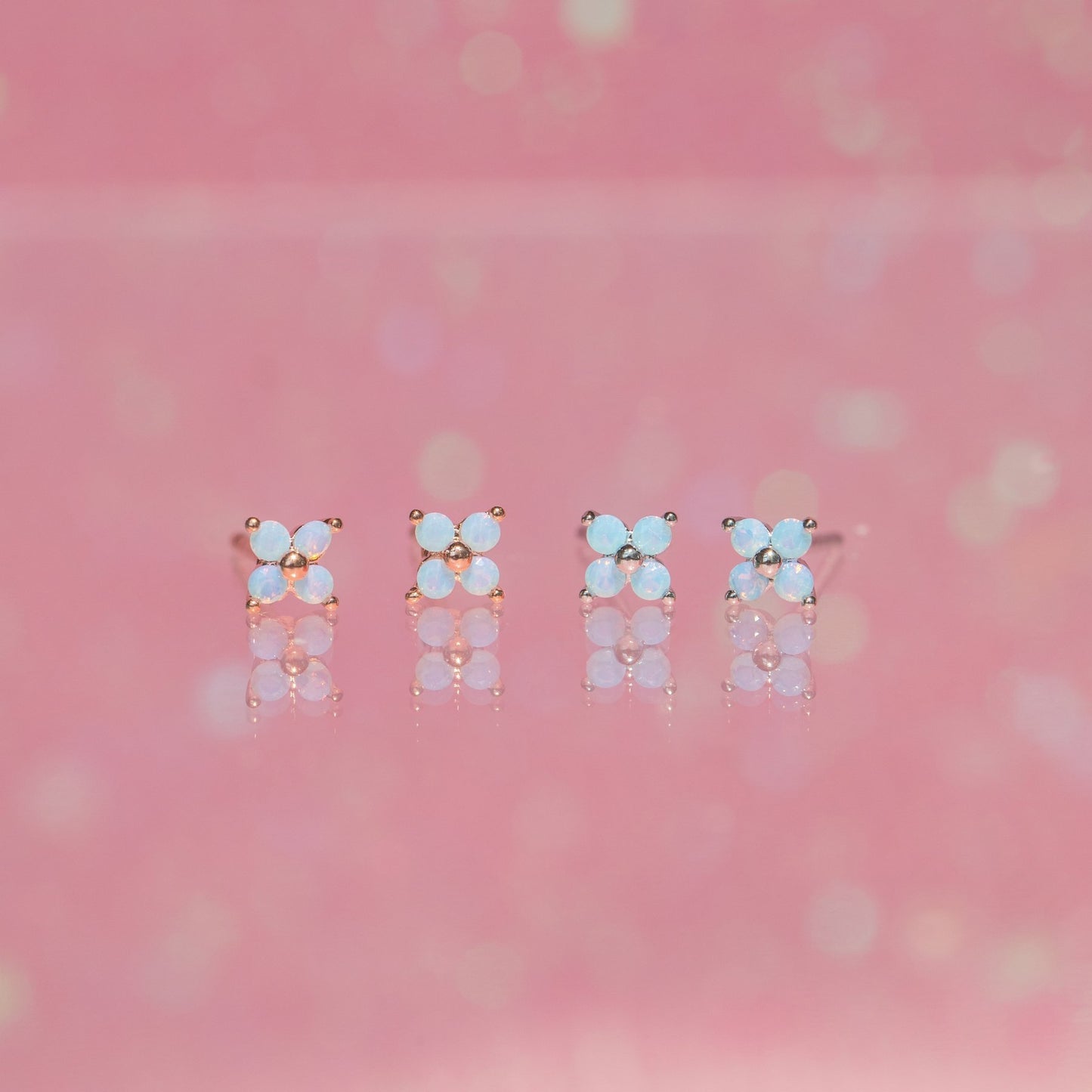 Cute Blue Flower Stud Earrings Copper Plated Real Gold