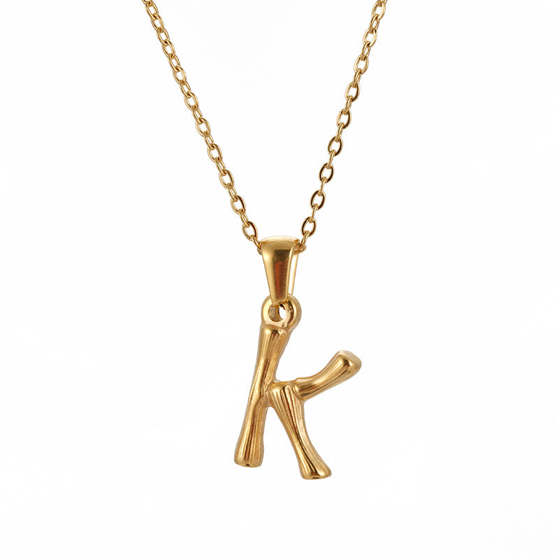 Collier pendentif lettre en acier inoxydable 18 carats en bambou Hip Hop
