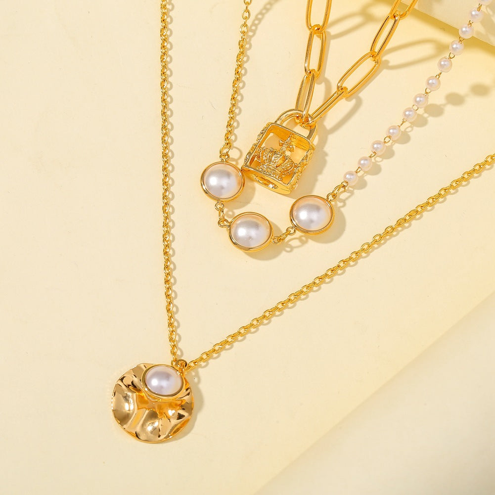 Three-layer Twin Elegant Pearl Shell Clavicle Chain